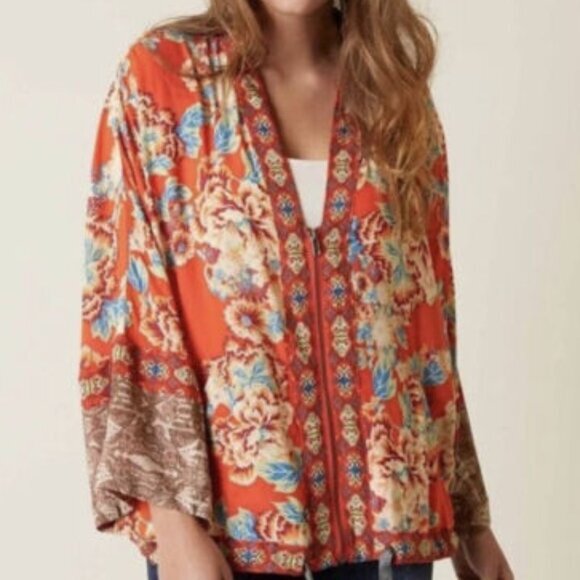 Free People Women Oversized Wildflower Kimono Top‎ Blouse Size M/L Full Zip Boho - Picture 1 of 8